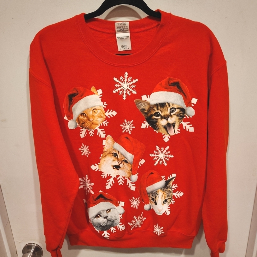 Gildan Funny Cat Christmas Graphic Sweatshirt Sz M Casual Holiday Party Grandma